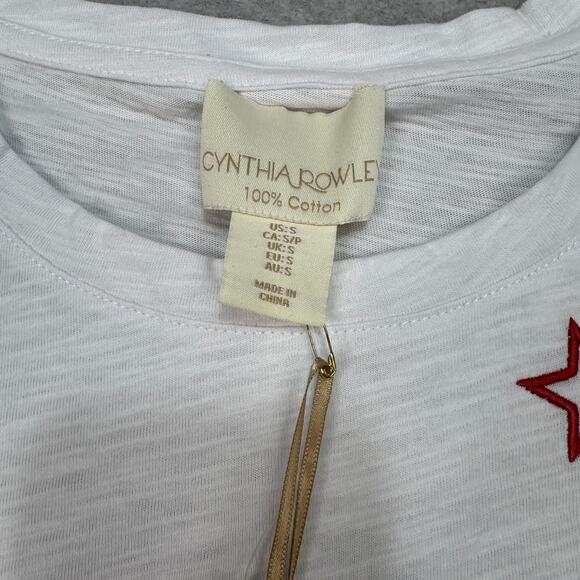 Cynthia Rowley T-Shirt WMNS S White Embroidered Star Slub Jersey Cotton Crewneck - Picture 2 of 5